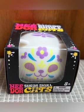 Needoh Cat - Sugar Skull Cats Purple Multicolor - New In Box - Glow In The Dark